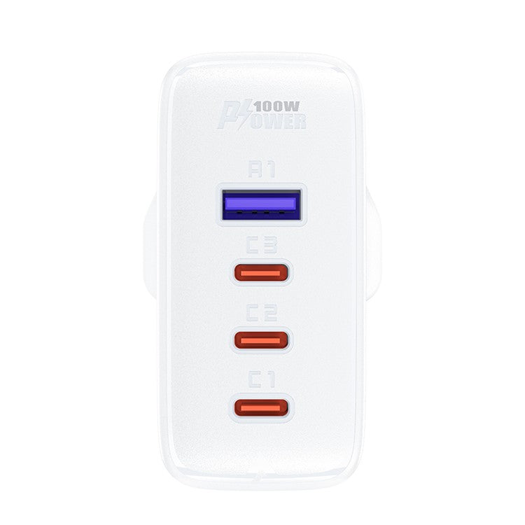 ACEFAST A40 PD 100W GaN Fast Charger 3 Type-C + 1 USB-A Charging Adapter with Charging Cable, UK Plug - White