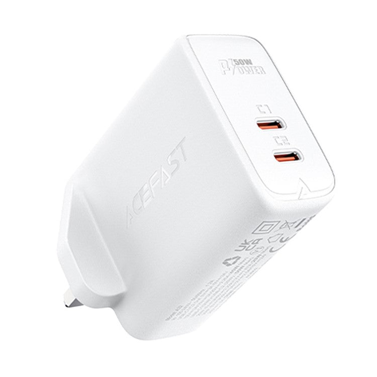 ACEFAST A32 PD 50W Fast Charging Block Dual Type-C Port GaN Wall Charger, UK Plug - White