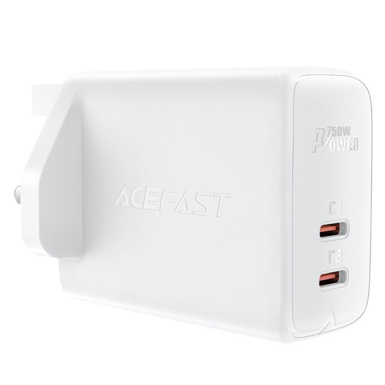 ACEFAST A32 PD 50W Fast Charging Block Dual Type-C Port GaN Wall Charger, UK Plug - White