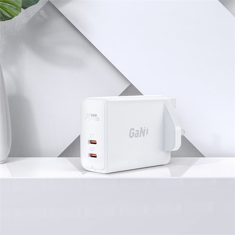 ACEFAST A32 PD 50W Fast Charging Block Dual Type-C Port GaN Wall Charger, UK Plug - White