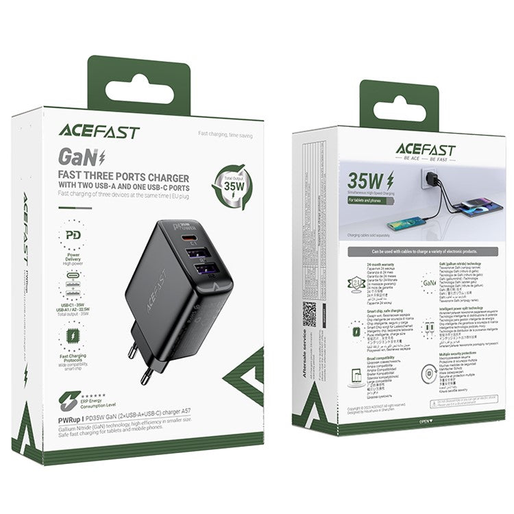 ACEFAST A57 PD 35W GaN Tech Charger 2 USB + Type-C Ports Fast Charger Block Wall Charger - EU Plug