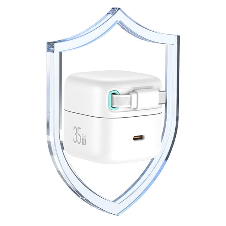 USAMS US-CC203 XMF Series PD 35W Dual Output GaN Fast Charger with Type-C Magnetic Retractable Cable Module, US Plug - White