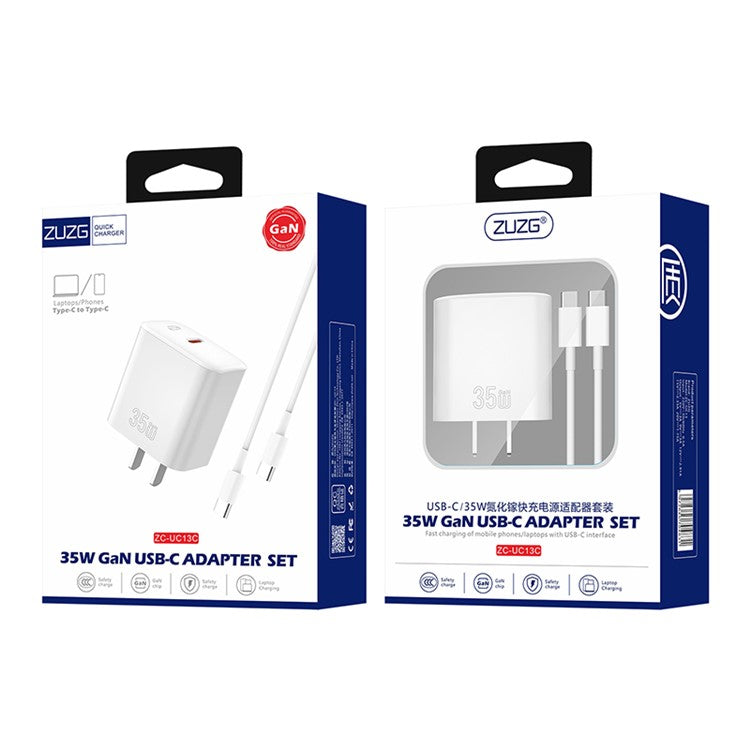 ZUZG-UC13C 35W GaN USB-C Adapter Set Fast Charger with Type-C to Type-C Cable for Laptop Phone