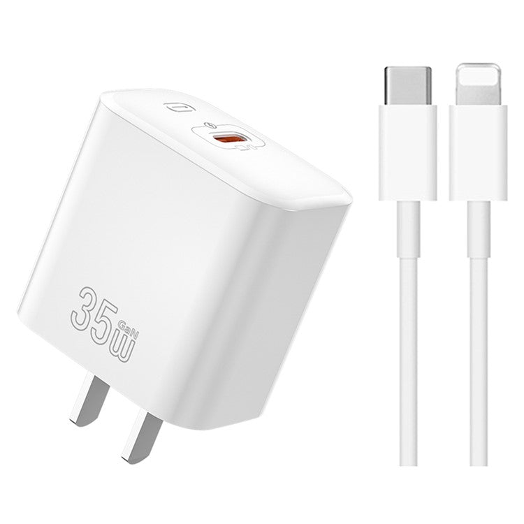 ZUZG-UC13P 35W GaN USB-C Adapter Set Fast Charger with Type-C to iP Cable for iPhone Android