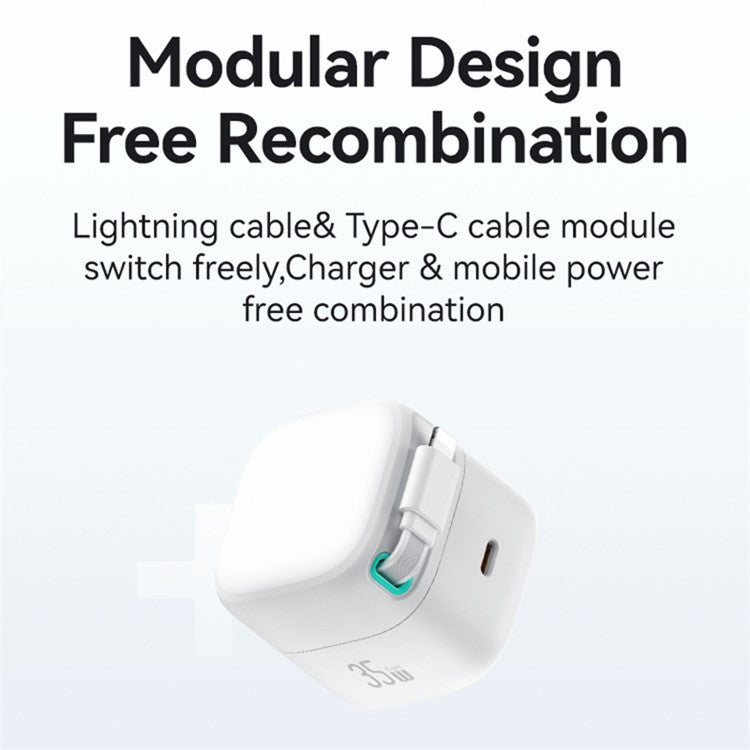 USAMS US-CC205 PD 35W GaN Fast Charger Dual USB-C Port Power Adapter with Magnetic Retractable Type-C Cable - Black / CN Standard Plug