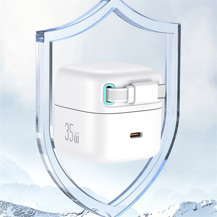 USAMS US-CC205 PD 35W GaN Fast Charger Dual USB-C Port Power Adapter with Magnetic Retractable Type-C Cable - Black / CN Standard Plug