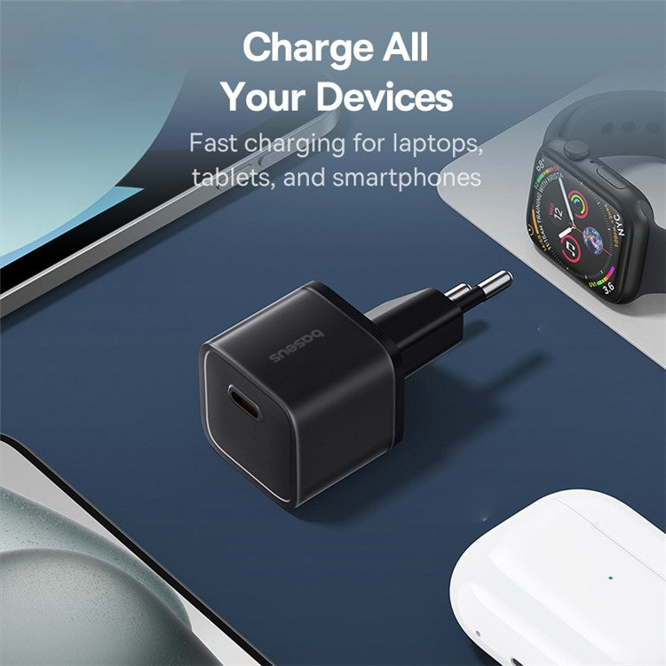 BASEUS GaN5S 20W Type-C Single Port Fast Charger Power Adapter EU Plug - Black