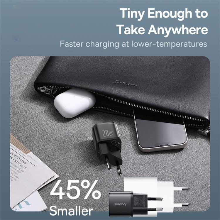 BASEUS GaN5S 20W Type-C Single Port Fast Charger Power Adapter EU Plug - Black