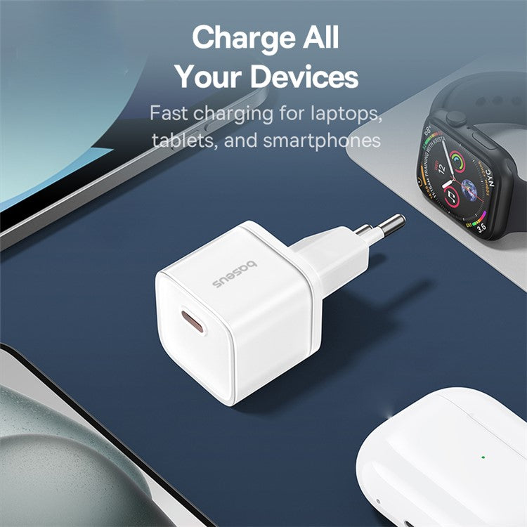 BASEUS GaN5S 20W Type-C Single Port Fast Charger Power Adapter EU Plug - White