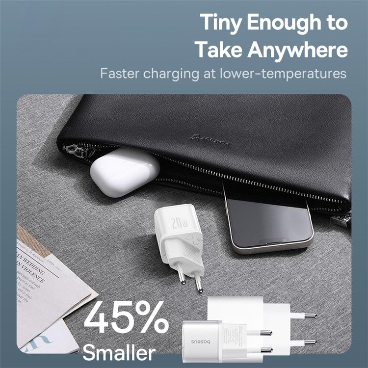BASEUS GaN5S 20W Type-C Single Port Fast Charger Power Adapter EU Plug - White