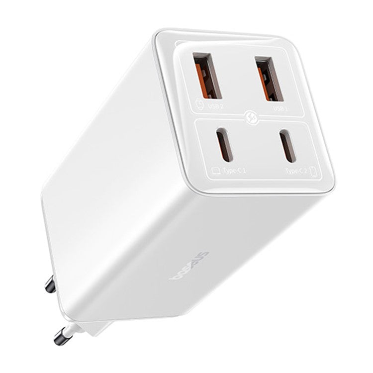 BASEUS GaN6 Pro Fast Charger 2 Type-C +2 USB 100W EU Plug Wall Adapter - White