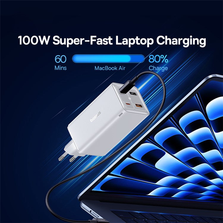 BASEUS GaN6 Pro Fast Charger 2 Type-C +2 USB 100W EU Plug Wall Adapter - White