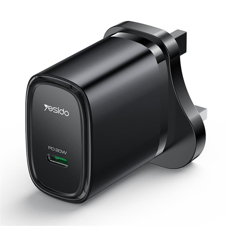 YESIDO UK Plug PD 20W Single Type-C Powerport Block Charger Compact Wall Charger - Black