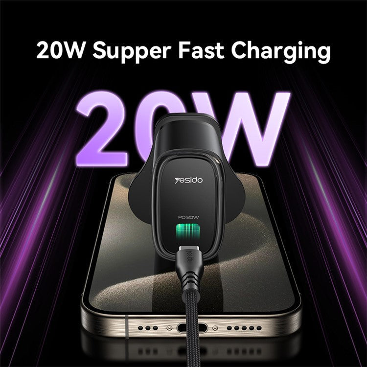 YESIDO UK Plug PD 20W Single Type-C Powerport Block Charger Compact Wall Charger - Black