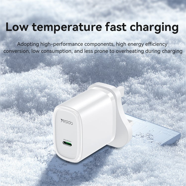 YESIDO UK Plug PD 20W Single Type-C Powerport Block Charger Compact Wall Charger - Black