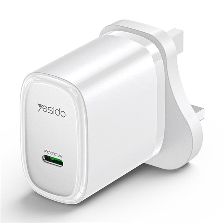 YESIDO UK Plug PD 20W Single Type-C Powerport Block Charger Compact Wall Charger - White
