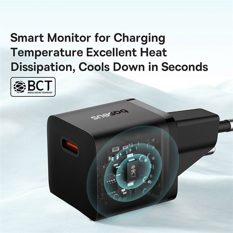 BASEUS CCGAN20E5-M GaN5 Fast Charger Mini Type-C 20W Wall Charger Adapter, EU Plug - Black
