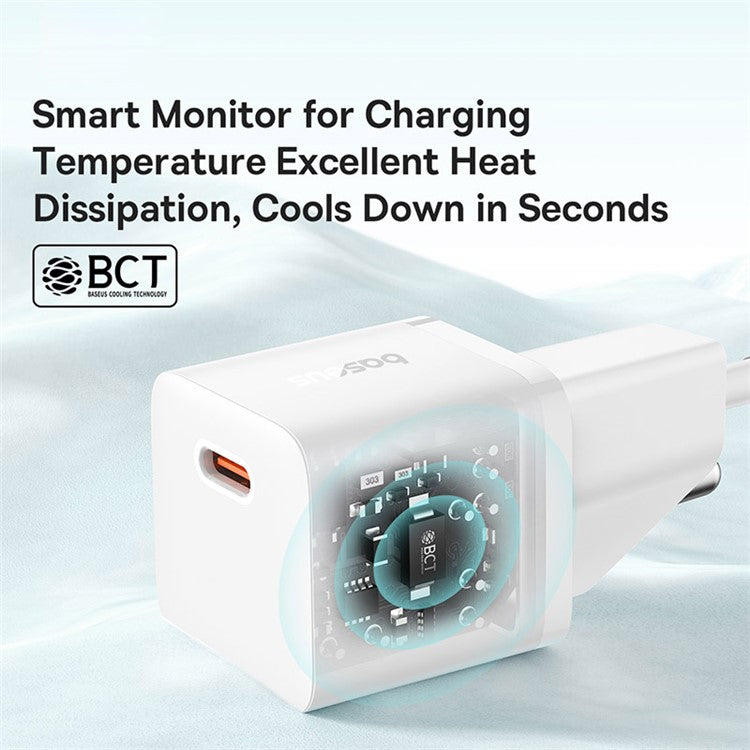 BASEUS CCGAN20E5-M GaN5 Fast Charger Mini Type-C 20W Wall Charger Adapter, EU Plug - White