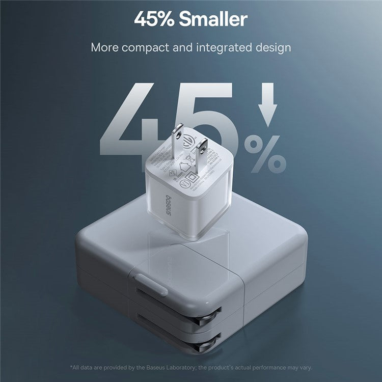 BASEUS GaN5S CCGAN20C5-S Type-C PD 20W Fast Charger US Plug Adapter with Type-C to Type-C Cable - White