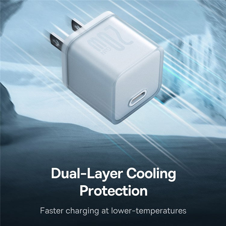 BASEUS GaN5S CCGAN20C5-S Type-C PD 20W Fast Charger US Plug Adapter with Type-C to Type-C Cable - White