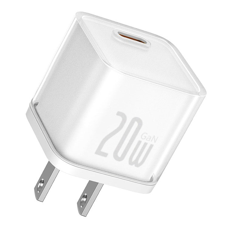 BASEUS GaN5S CCGAN20C5-S Type-C PD 20W Fast Charger US Plug Adapter with Type-C to Type-C Cable - White