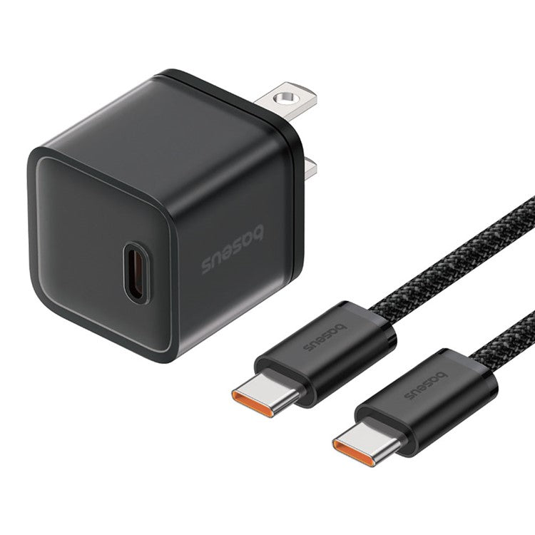 BASEUS GaN5S CCGAN20C5-S PD 20W Type-C Fast Charger US Plug Adapter with Type-C to Type-C Cable - Black