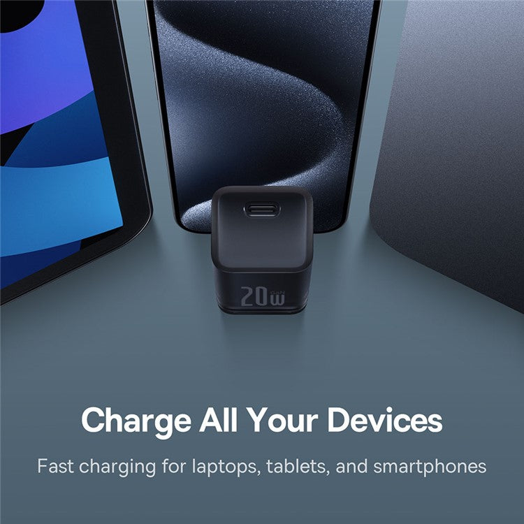 BASEUS GaN5S CCGAN20C5-S PD 20W Type-C Fast Charger US Plug Adapter with Type-C to Type-C Cable - Black