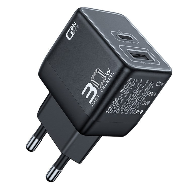 XUNDD XDCH-065 Type-C+USB-A 30W Fast Charging Block Portable GaN Power Adapter - EU Plug