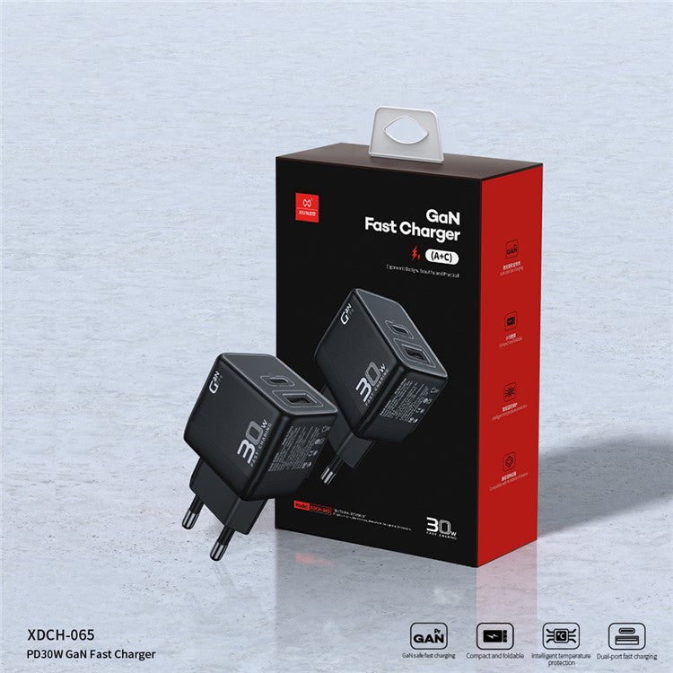 XUNDD XDCH-065 Type-C+USB-A 30W Fast Charging Block Portable GaN Power Adapter - EU Plug