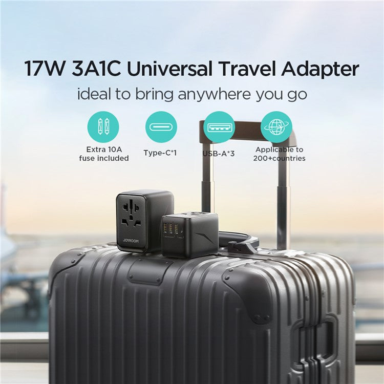 JOYROOM JR-TCW01 17W Travel Adapter Multifunction Type-C+3USB-A Power Charger Converter - Black