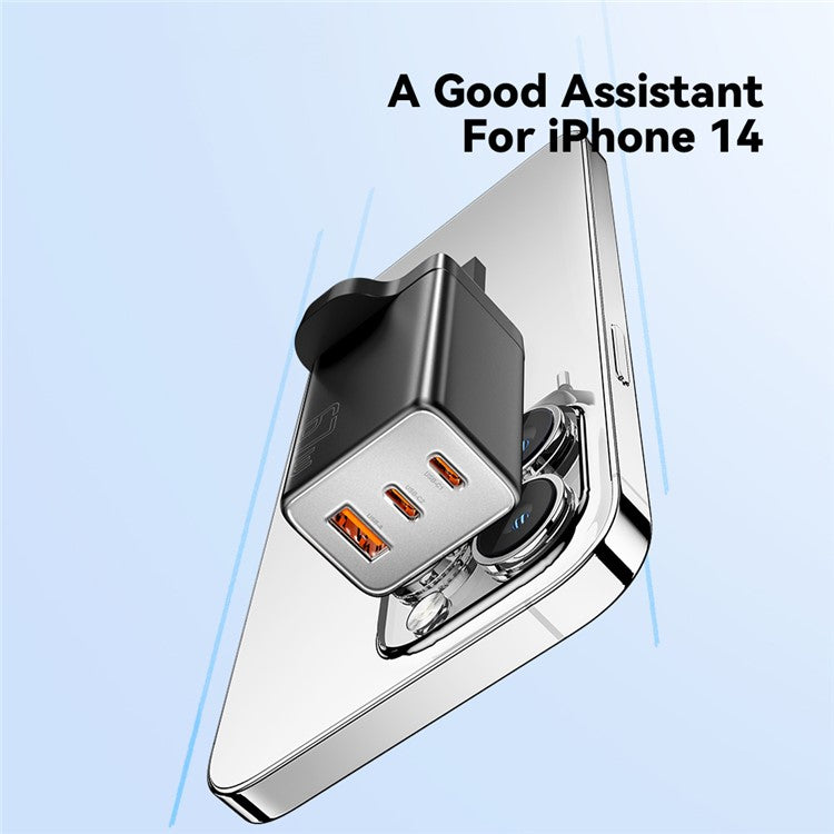 ESSAGER 67W High Power GaN Travel Adapter USB-A + 2 Type-C Portable Wall Charger - UK Plug / Black