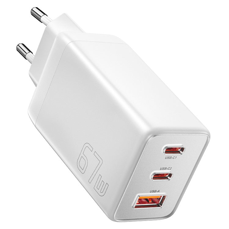 ESSAGER 67W High Power GaN Travel Adapter USB-A + 2 Type-C Portable Wall Charger - KR Plug / White