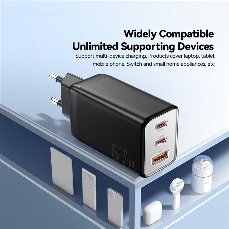 ESSAGER 67W High Power GaN Travel Adapter USB-A + 2 Type-C Portable Wall Charger - KR Plug / White