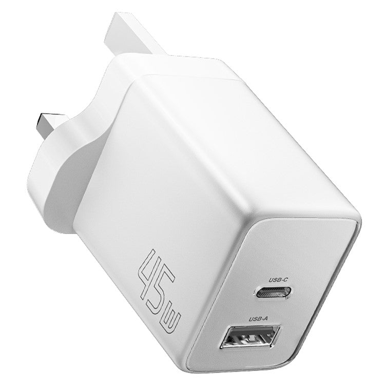 ESSAGER ES-CD40 45W GaN Travel Charger Type-C + USB-A Phone Tablet Power Adapter - White UK Plug
