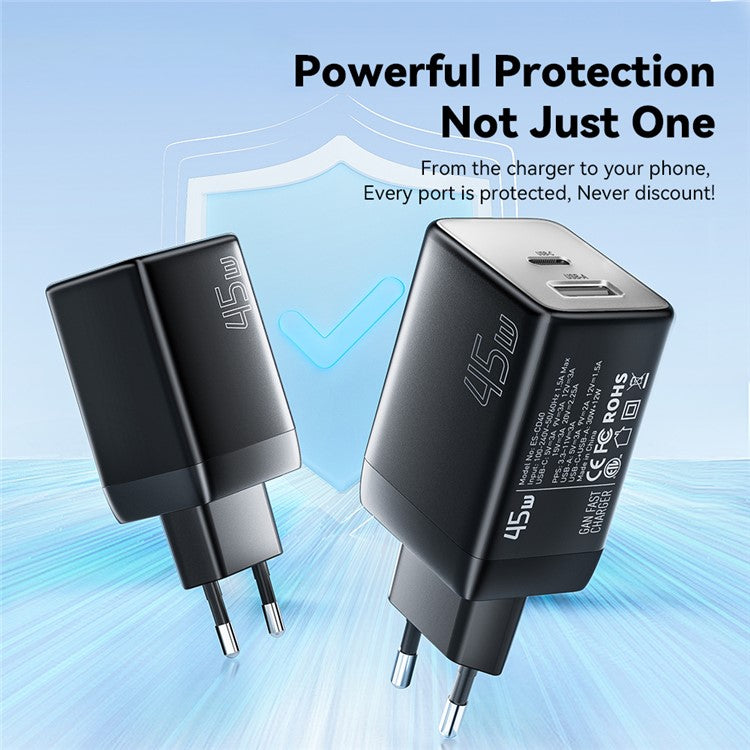 ESSAGER ES-CD40 45W GaN Travel Charger Type-C + USB-A Phone Tablet Power Adapter - White KR Plug