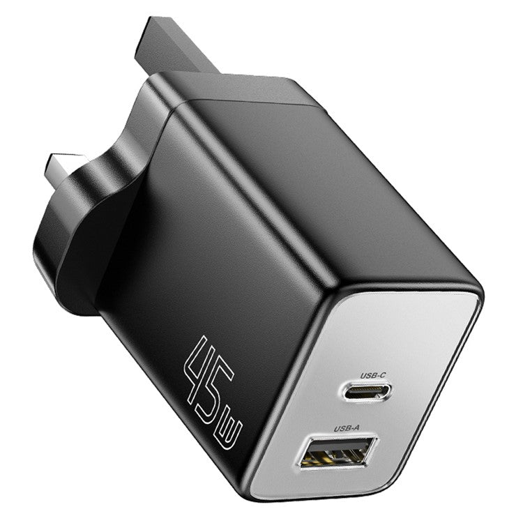 ESSAGER ES-CD40 45W GaN Travel Charger Type-C + USB-A Phone Tablet Power Adapter - Black UK Plug