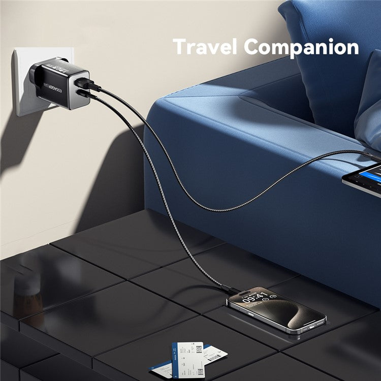 ESSAGER ES-CD40 45W GaN Travel Charger Type-C + USB-A Phone Tablet Power Adapter - Black UK Plug