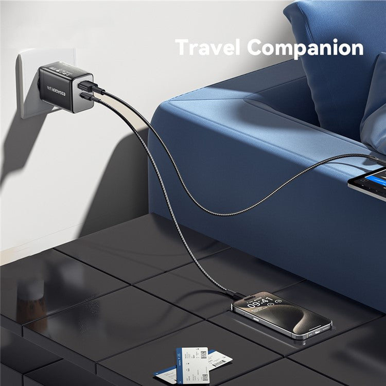 ESSAGER ES-CD40 45W GaN Travel Charger Type-C + USB-A Phone Tablet Power Adapter - Black KR Plug