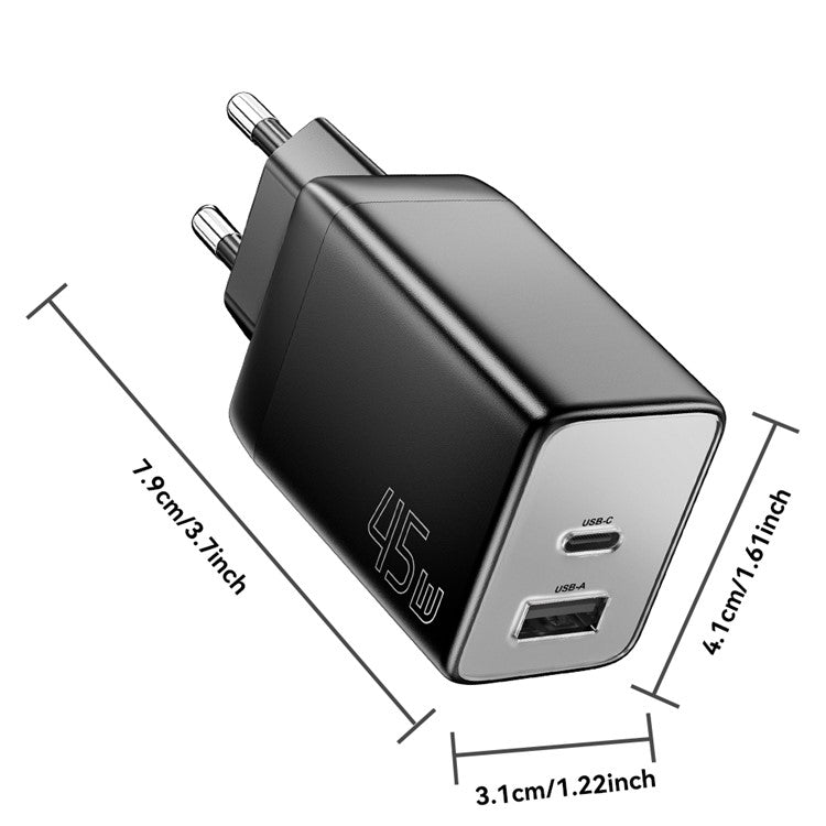 ESSAGER ES-CD40 45W GaN Travel Charger Type-C + USB-A Phone Tablet Power Adapter - Black KR Plug