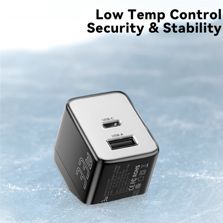 ESSAGER PD 33W Fast Charging Wall Charger USB-A + Type-C Travel GaN Adapter - US Plug / White