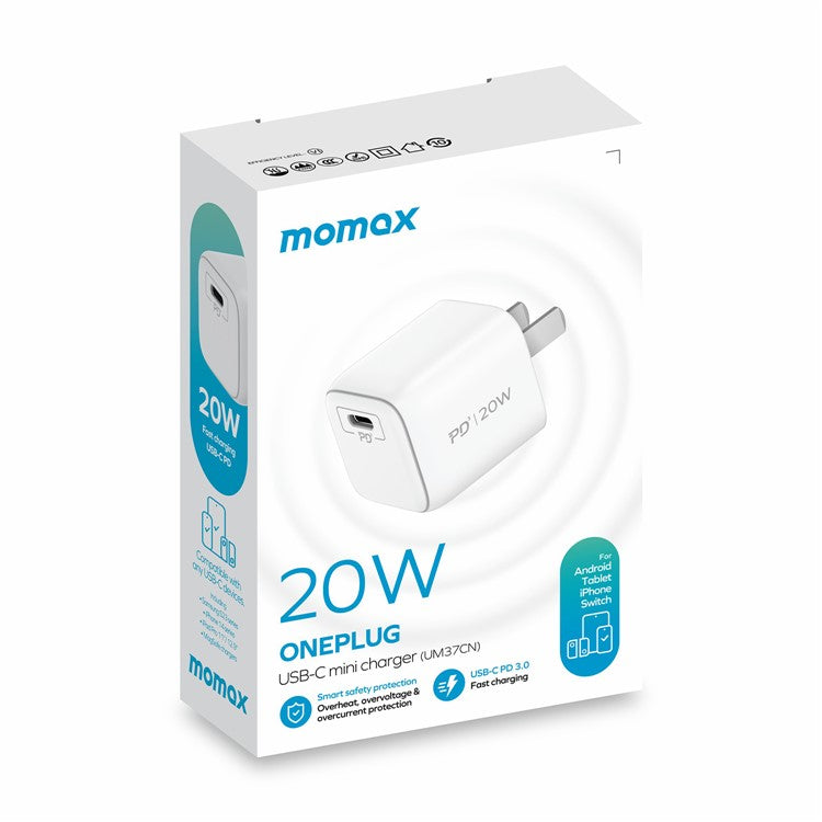 MOMAX CN Standard Adapter Plug PD 20W Wall Charger with Type-C Port - White