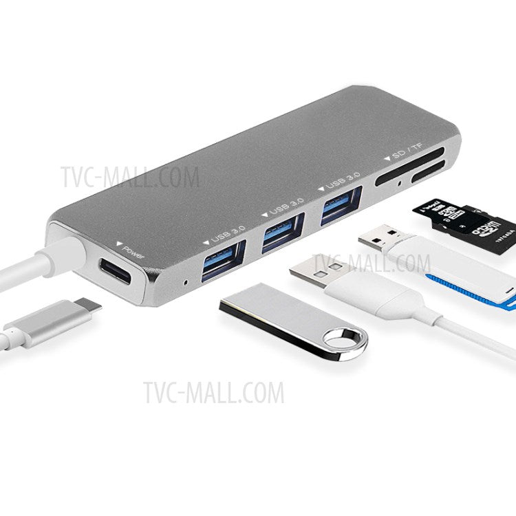 Type-C to USB3.0x3 + USB3.1(PD) + SD + Micro SD Converter Adapter