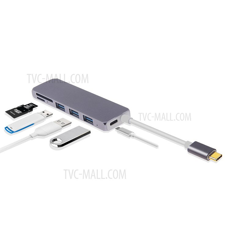 Type-C to USB3.0x3 + USB3.1(PD) + SD + Micro SD Converter Adapter