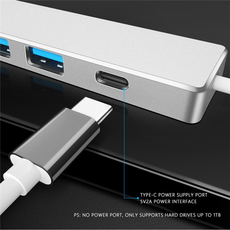 ADS-301A Laptop USB Hub Expander to USB-C+USB 3.0+3xUSB 2.0 - Grey