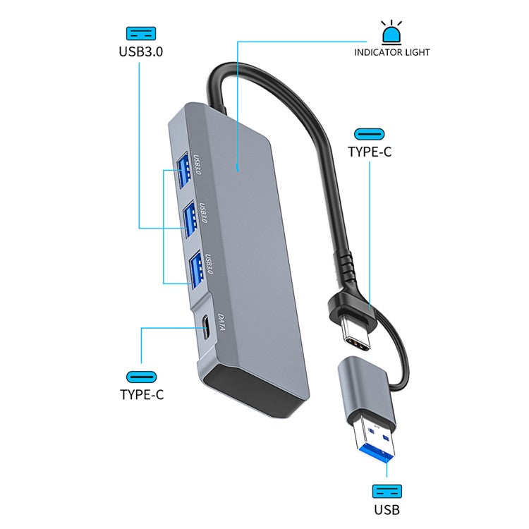 ADS-309D Type-C+USB Expansion Hub Adapter to 3xUSB 3.0+1xUSB-C 3.0 Data Port