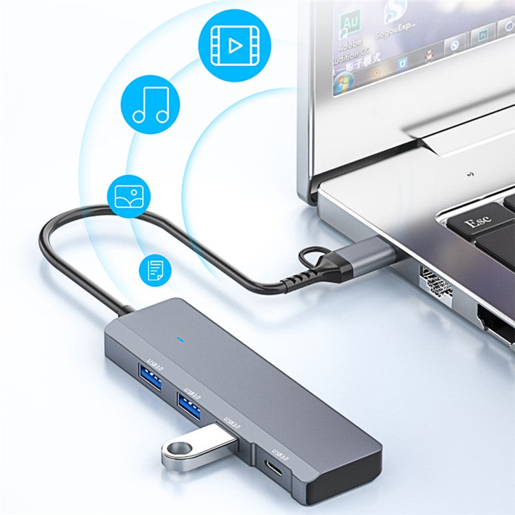 ADS-309D Type-C+USB Expansion Hub Adapter to 3xUSB 3.0+1xUSB-C 3.0 Data Port