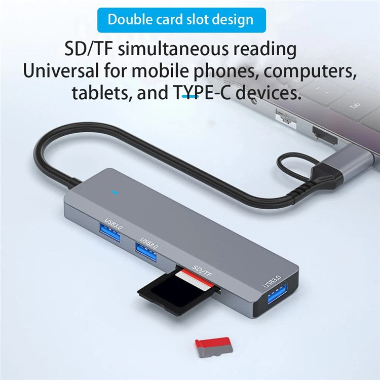 ADS-310D 2-in-1 Type-C + USB-A to 3x USB 3.0 Hub Splitter with SD / TF Card Slot