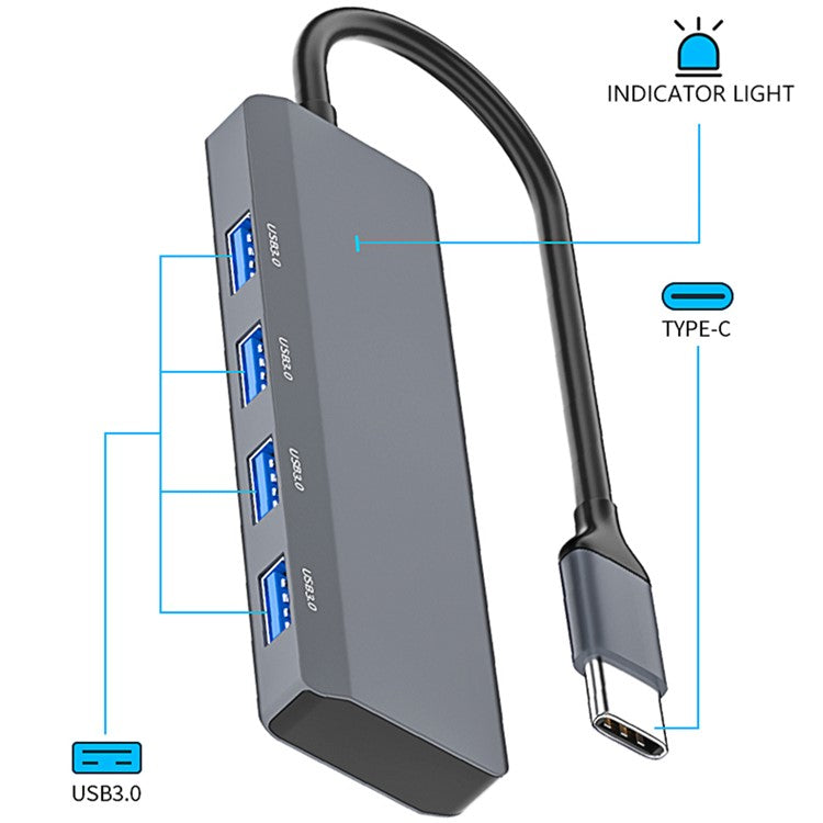 ADS-305C Type-C to 4 X USB3.0 USB Hub Splitter Aluminum Alloy Laptop Phone Adapter
