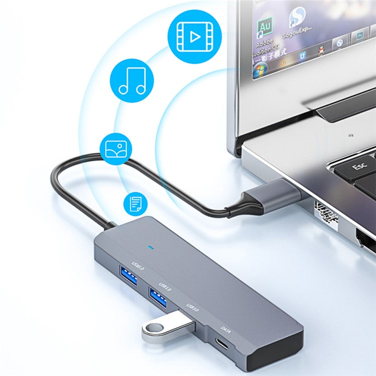 ADS-309A USB to 3 USB3.0 + 1 Type-C Data Transfer Docking Station USB Hub Aluminum Alloy Adapter