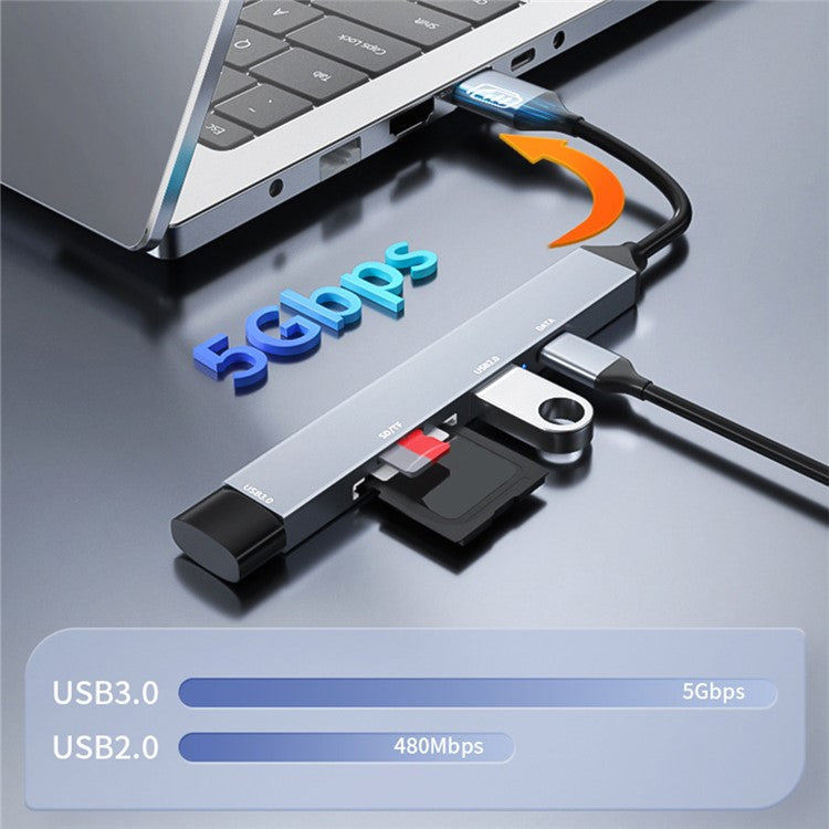 ADS-806A 5-in-1 USB-A to USB3.0 + USB2.0 + Type-C + SD / TF Slot USB Hub Splitter